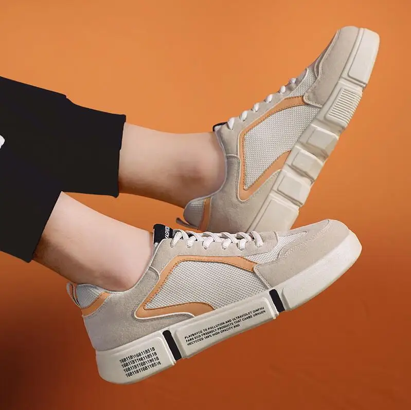 

Casual shoes men's sports men's net breathable travel shoes Korean version of the trend of men's running shoes, Beige black gray