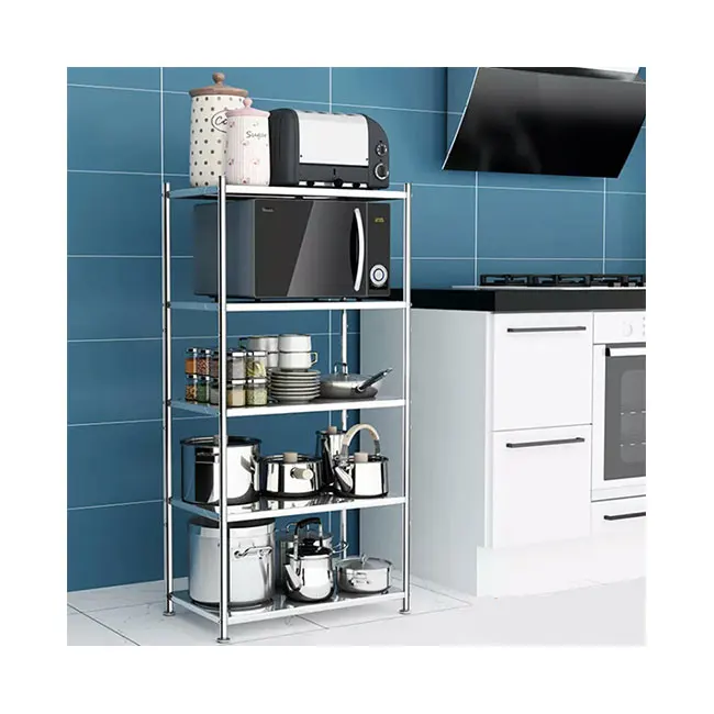 

High Grade Silver Detachable Floor Standing Type Stainless Steel Microwave Oven Storage Rack For Home Furniture Storage