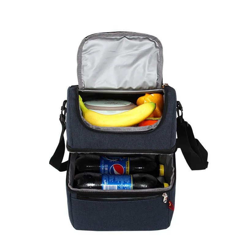 

Large Capacity Leakproof Double Layer Outdoor Lunch Cooler Insualted Lunch Box Lunch Tote with Dual Compartment, Customized color acceptable