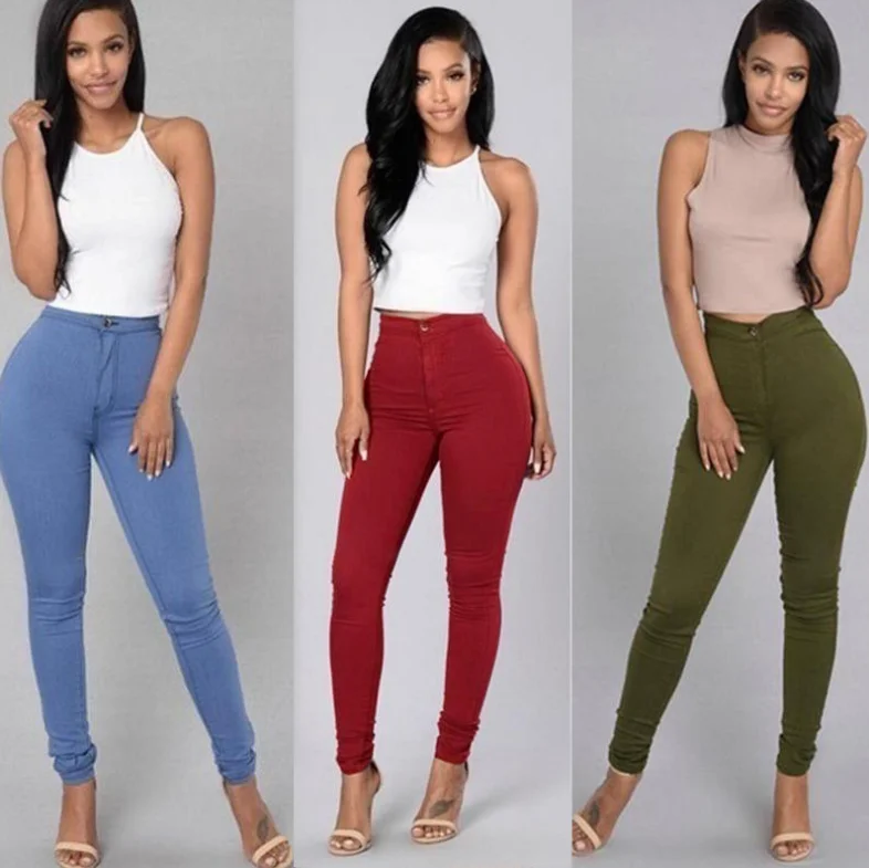 

Slim Fit Skinny Jeans Woman White Black High Waist Render Elastic Jeans Vintage Long Pants Femme Casual Pencil Pants Denim Jeans