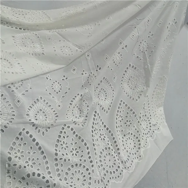 

plain white embroider cloth new cotton eyelet swiss voile brocade embroidery frech lace fabric, Accept customized color