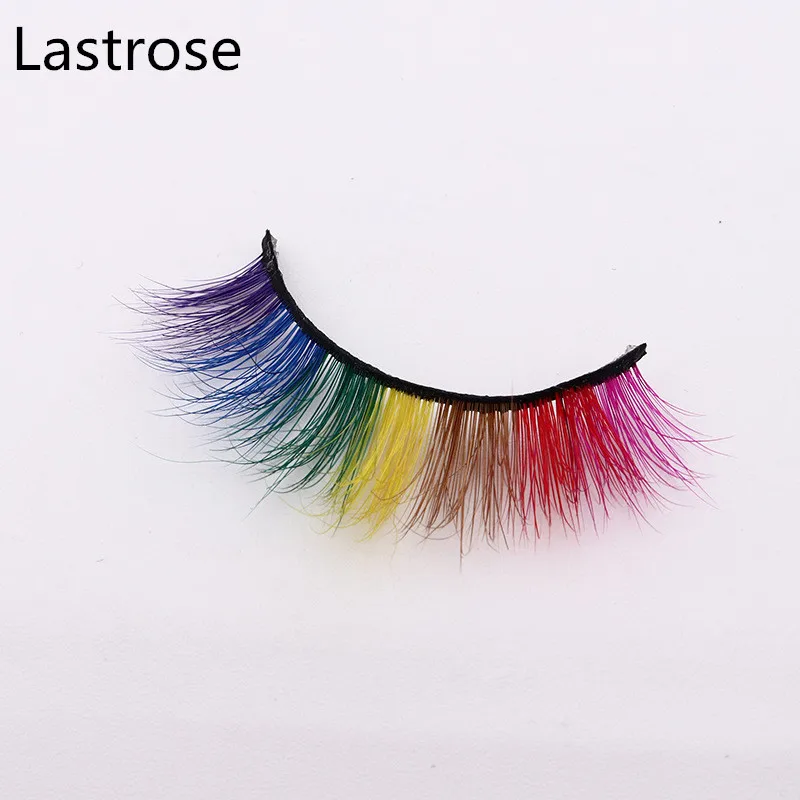 

Wholesale Colored Lashes rainbow eyelashes Color Mink Lashes Dramatic Reusable Eyelashes Cosplay Makeup Eye Lash Fluffy Party
