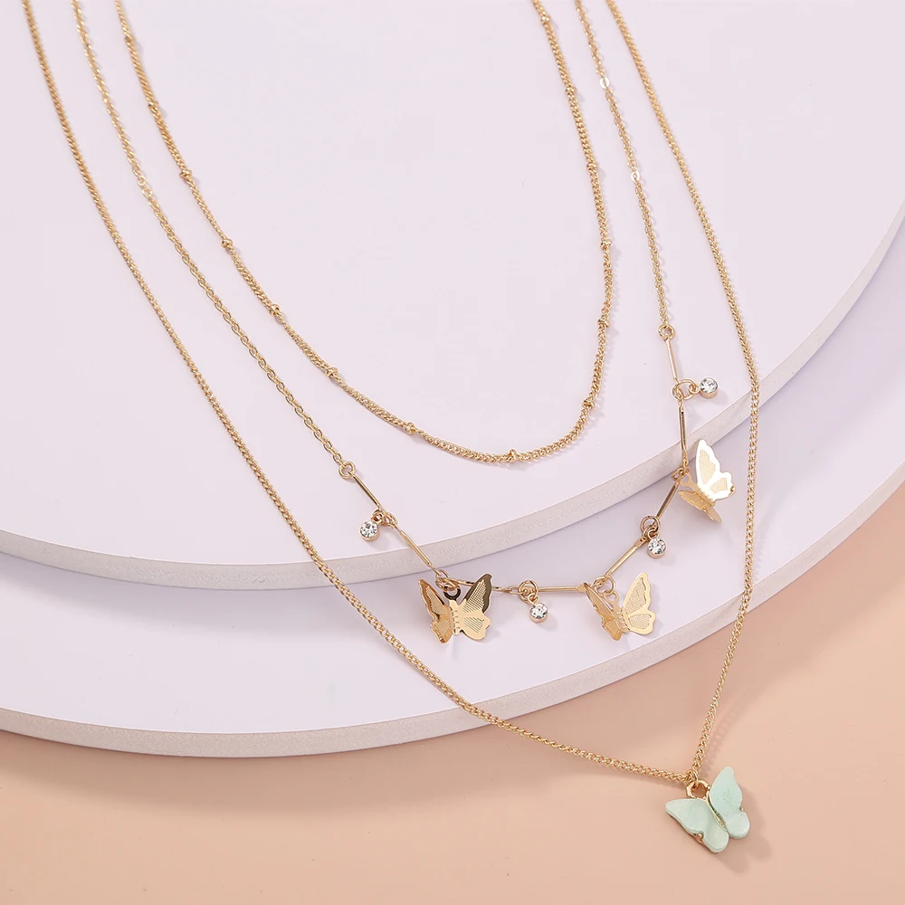 

Classic Style Resin Butterfly Diamond Fashion Multilayer Necklace Woman Jewelry
