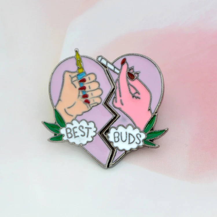 

New Smoke Cigarette lighter pattern pin personalized Best Buds Broken heart shape Enamel Women Brooches Pins for Best Friends, Pink