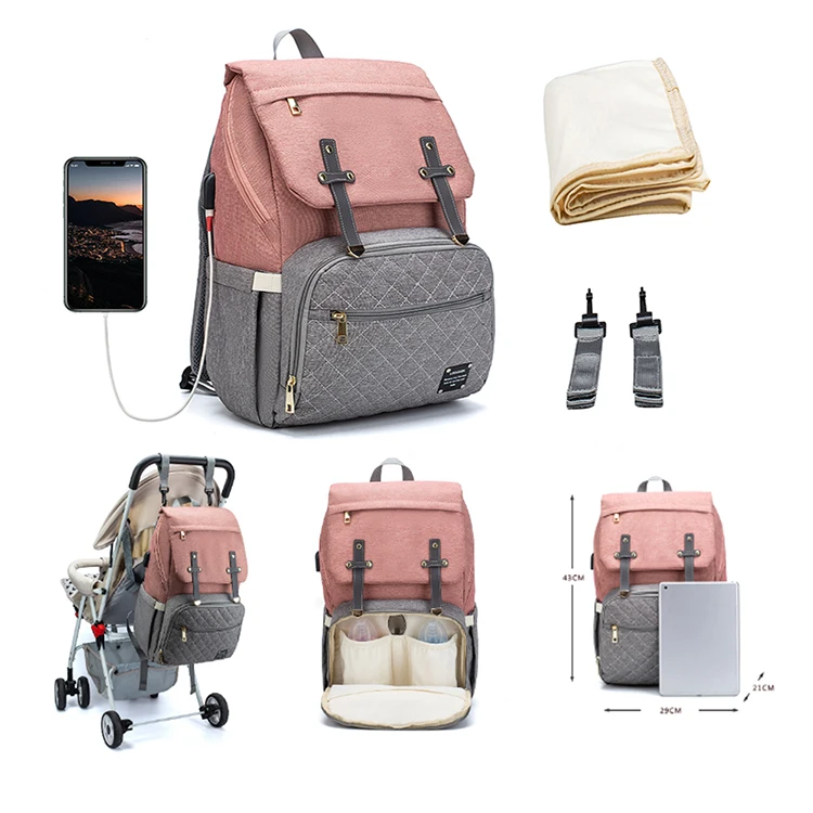 

Wholesale Portable Waterproof Mummy Back Pack Large Capacity Mom Backpack Foldable Baby Bed Diaper Bag, Customized colors