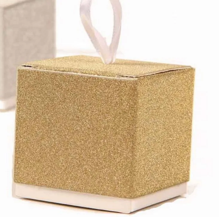

Free Shipping 100pcs/lot Gold and Silver Glitter Box Wedding Party Gift Favors Box Wedding Candy Box