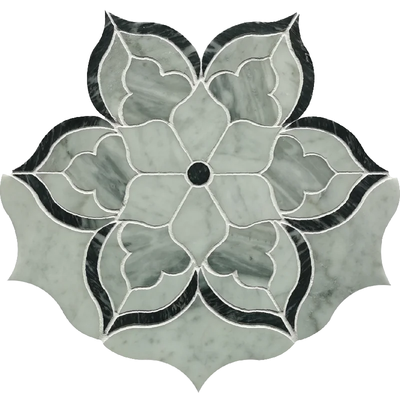 White and black color Beautiful Flower Water Jet Designs  tile Mosaic for Brick Wall and Floor Tile