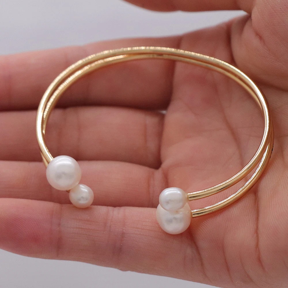 

Personalized Design fashion jewelry for woman Brass gold Plated with fresh water pearl Cuff Women Bracelet gift party engagement