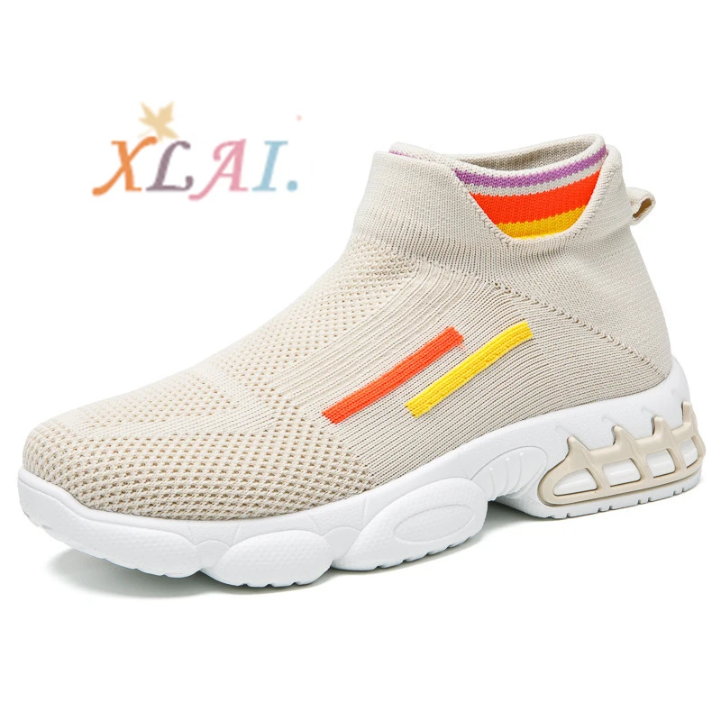 

XLAI Walking Sneakers Flying Woven Breathable Women'S Shoes Socks Shoes Running Footwear Autumn And Winter Ladies Rubber Shoes, 4 colors