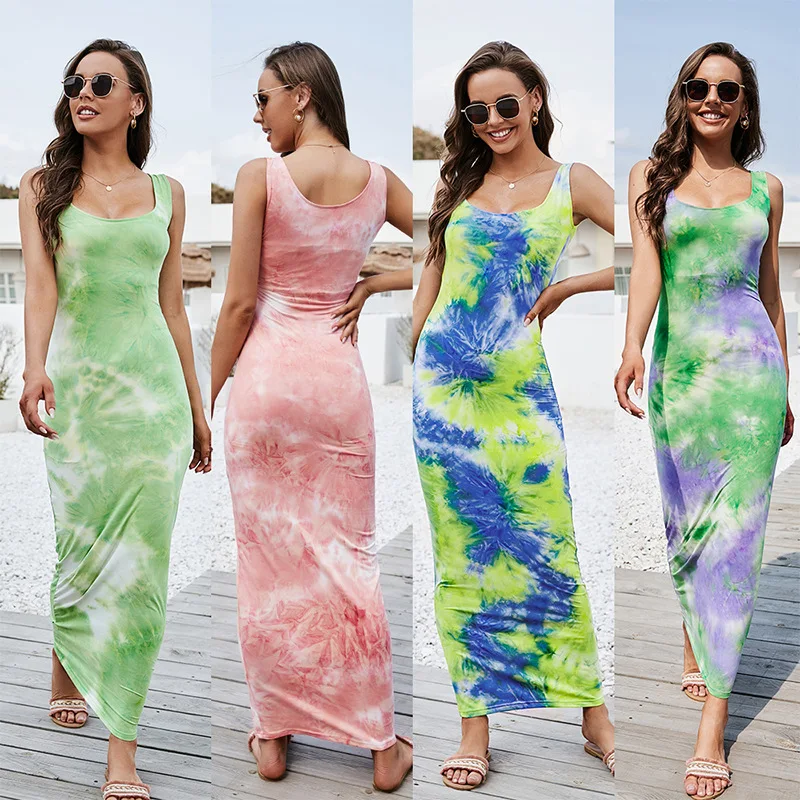 

Free Shipping Sexy Summer Dress New Arrivals Tied Died Women Quality Dresses Casual Summer Long Bodycon Dresses