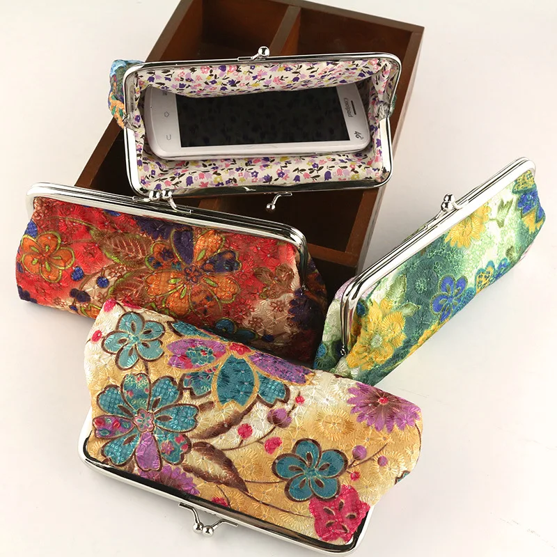 

New Fashion Flower Ladies Wallet Long Fabric Hand Phone Case Bag Floral Embroidery Canvas Coin Purse For Women