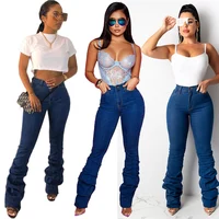 

2019 best design ruffled pencil pants high waist women jeans pants