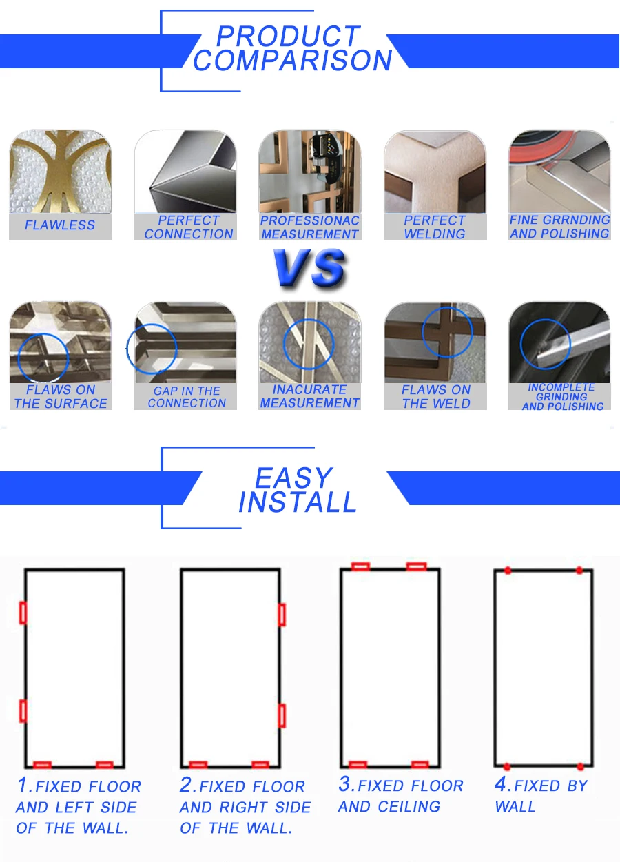 Zz001 Hot Sale Golden Restaurant Movable Partition Wall Hotel Steel