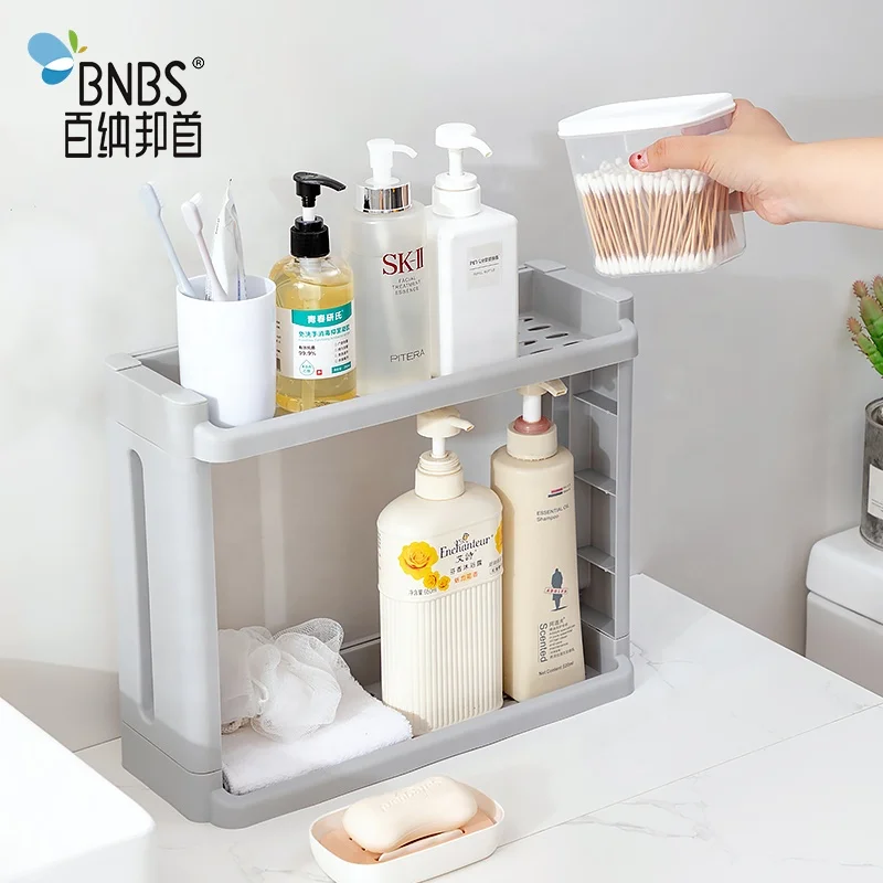 

Plastic Standing Kitchen Bathroom Storage Rack Multi-layer Storage Rack with Wheels, White/gray