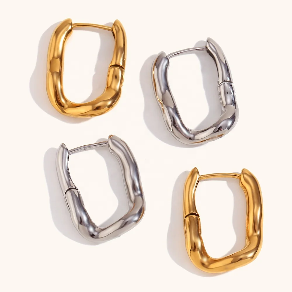 

Ding Ran Joyera Wholesale Irregular Melting Style U Shape Earring 18k Gold Plated Stainless Steel Hoop Earrings