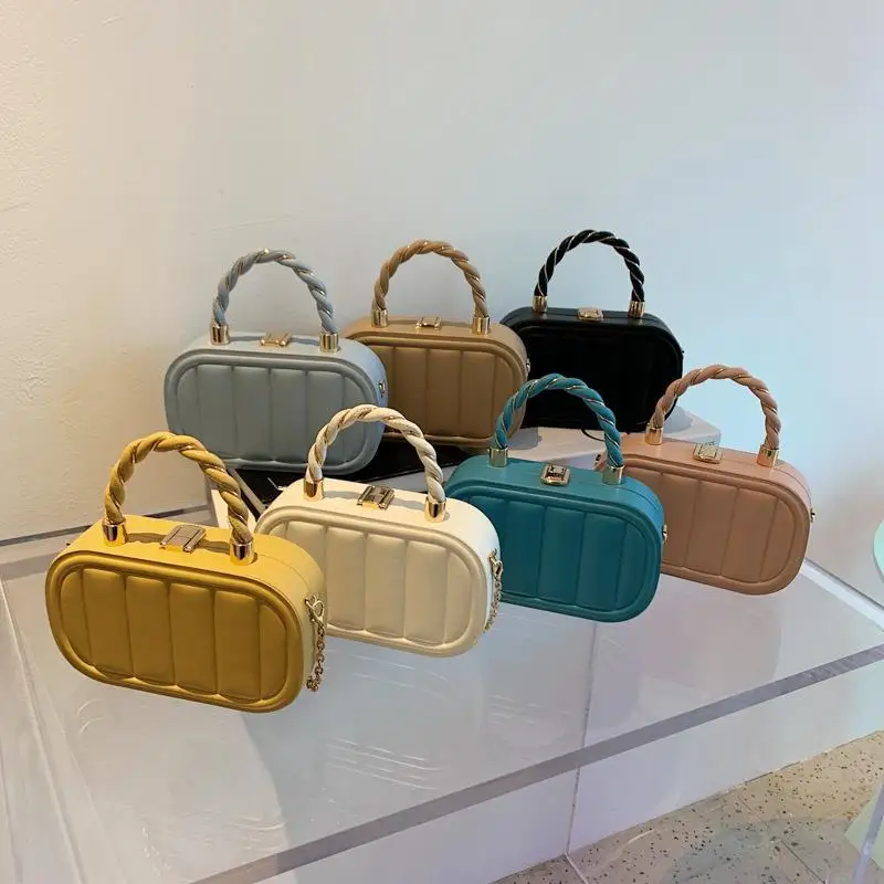 

Luxury Women Hand Bags Chains Fashion France Style Designer Mini Purses and Handbags Oval Shaped Box Purses Woven Handle, 7 colors