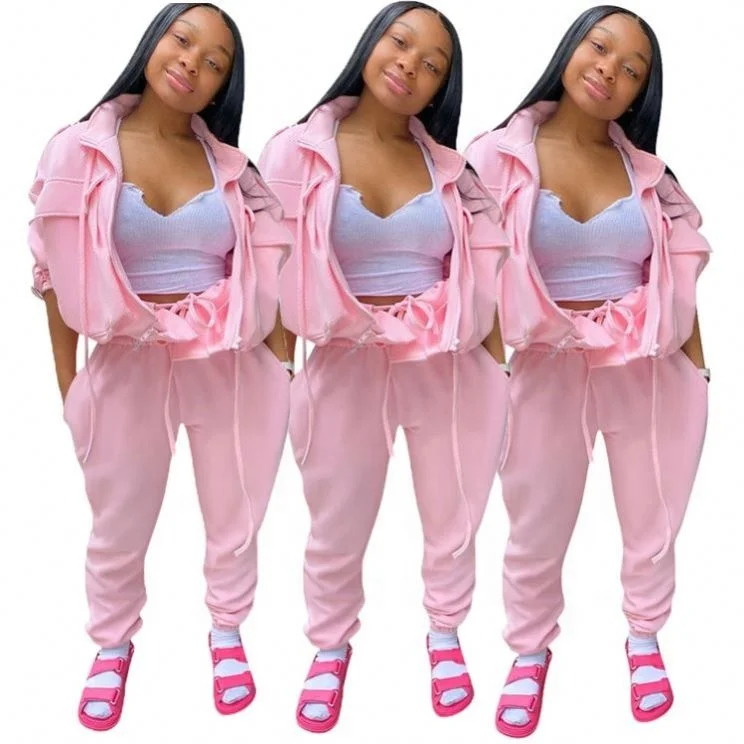 

Newest Design Pockets Solid Color Hoodie Sports Suit Women 2 Piece Set Track Suit Outfits Two Piece Set Women Clothing