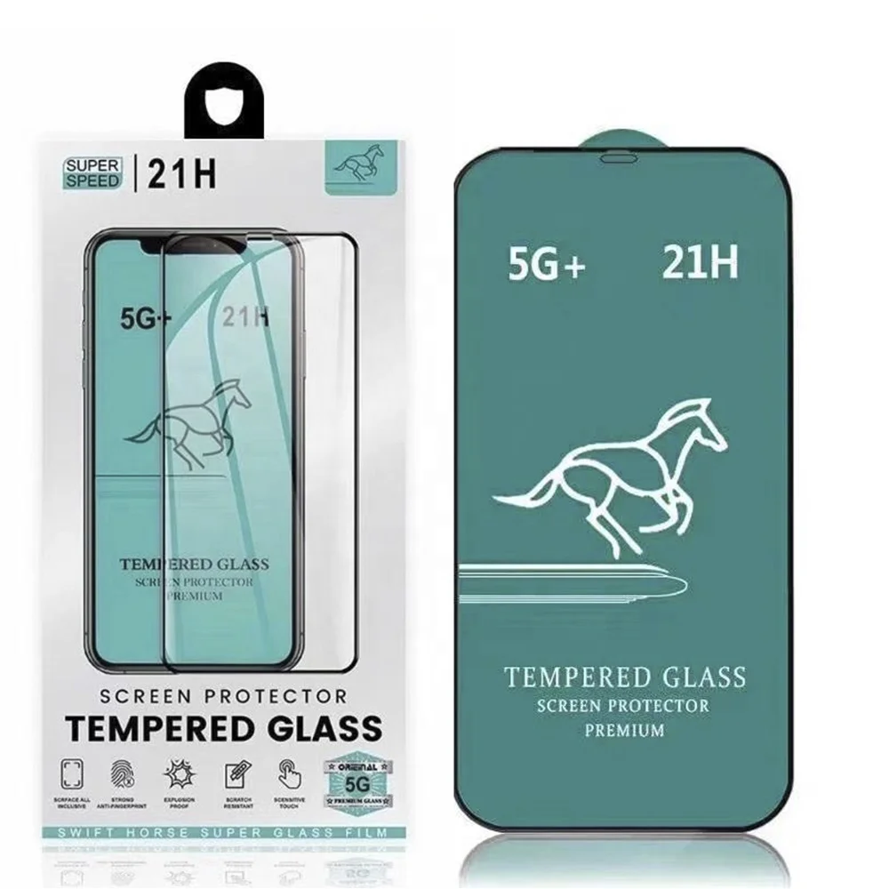 

High Quality 5G+ 21H Premium Tempered Glass Swift Horse Full Glue Mobile Phone Screen Protector for iPhone, for Samsung Galaxy, Black, white