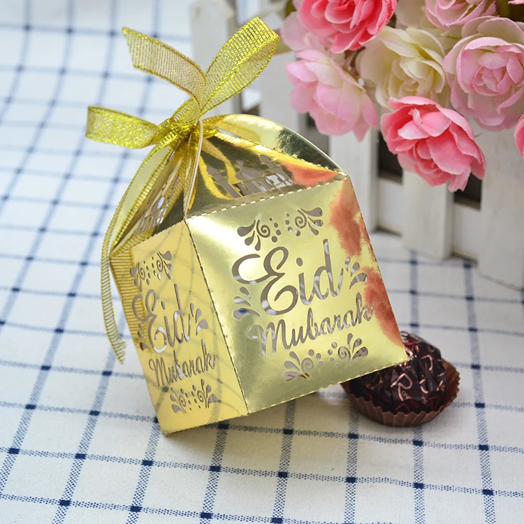 Shiny gold silver eid mubarak laser cut muslim ramadan gift boxes