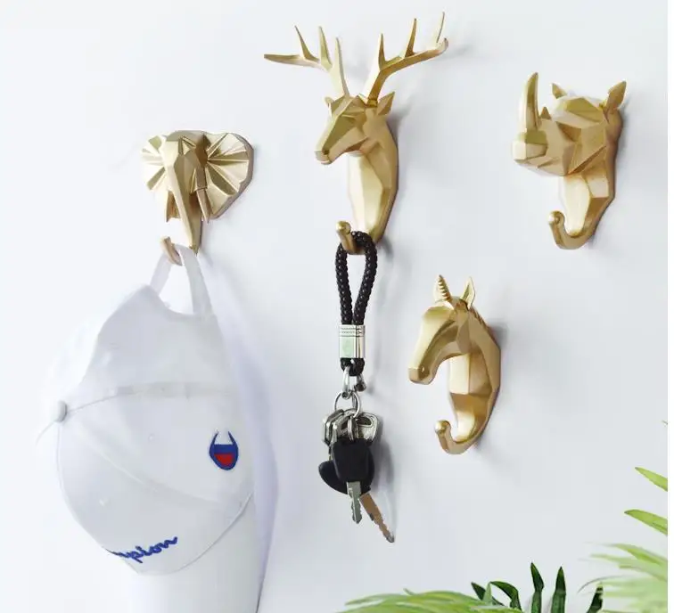 

Geometric Resin Hook for Animals Creative deer head decorative clothes and hats key hook wall hanging