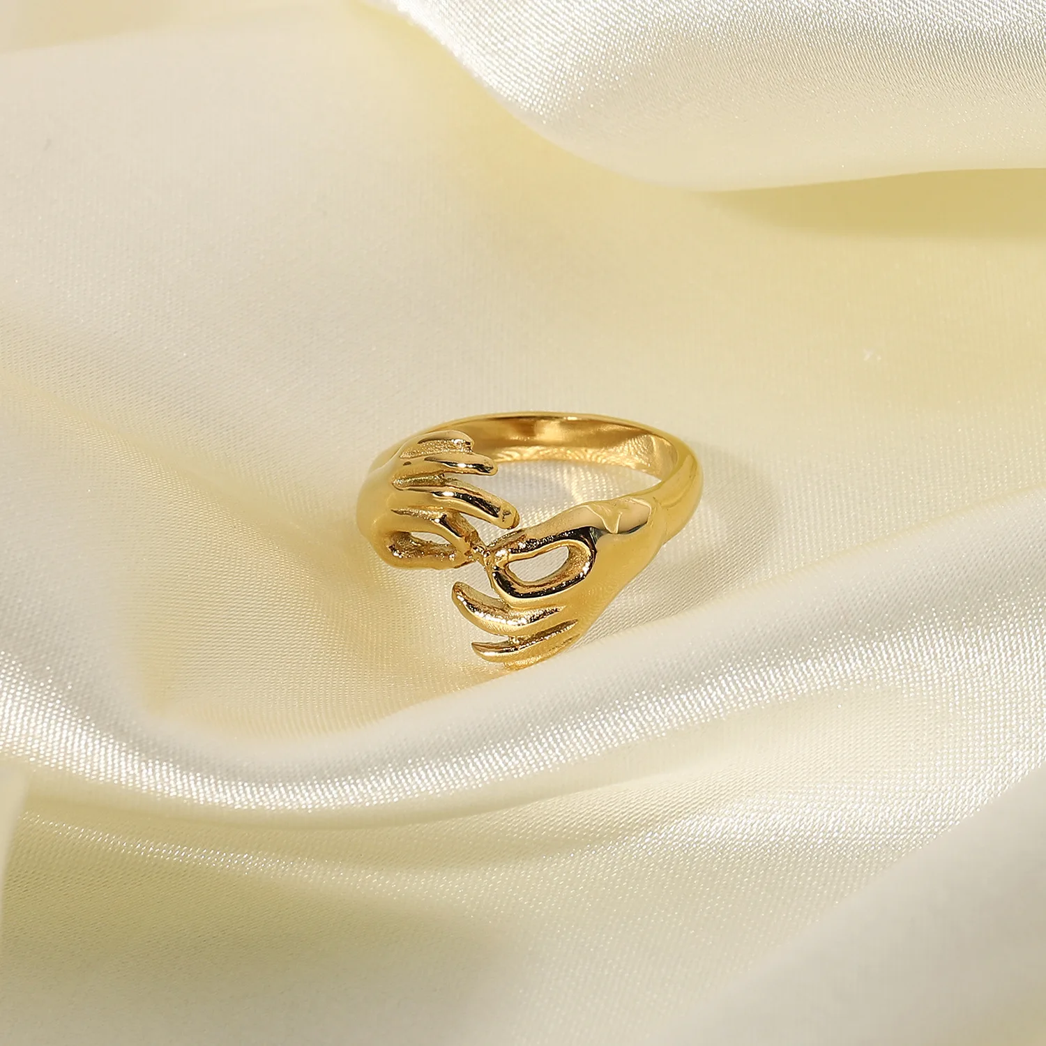 

Custom 18K Real Gold Plated 316L Stainless Steel Rings For Women Punk Cool Girl No Fade Finger Shaped Ring For women