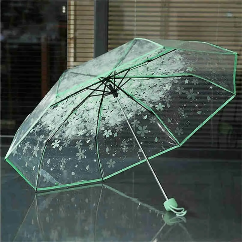 

Women's Rain Umbrella Transparent Clear Cherry Blossom Mushroom Apollo Sakura Printed Three-folding Umbrella