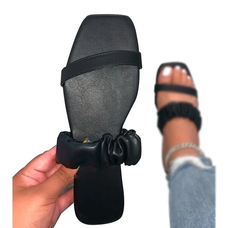 

New Design Ruffle Flat Open Toe Beach Sandals with Solid Color
