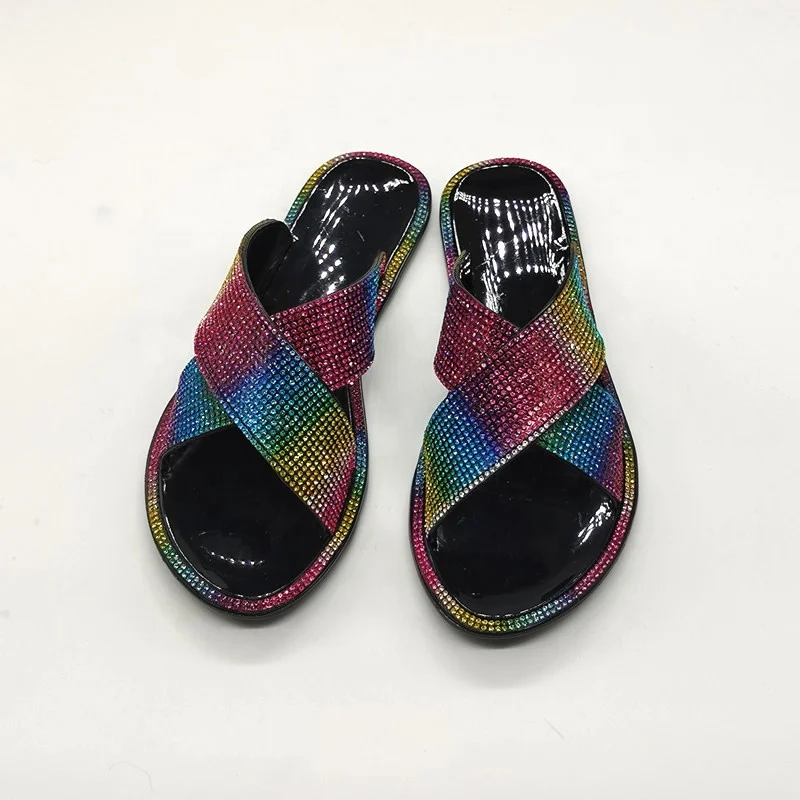 

New Colorful Crystal Slides For Women Open Toe Jelly Rhinestone Slippers Summer Flat Slides Slip On