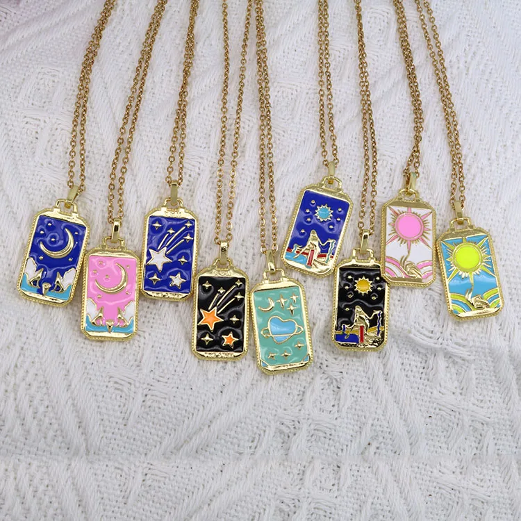 

NM1250 18k Gold Plated Enamel Tarot Card Necklace,Star strength Sun Moon Symbolic Necklace Tarot Card Jewelry Mystic Jewelry