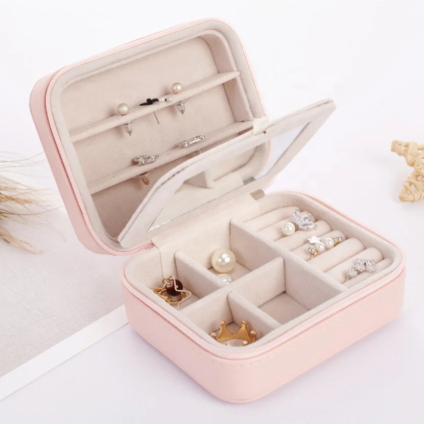 Women's Mini stud earrings rings Jewelry Box Useful Makeup Organizer With Zipper Travel Portable