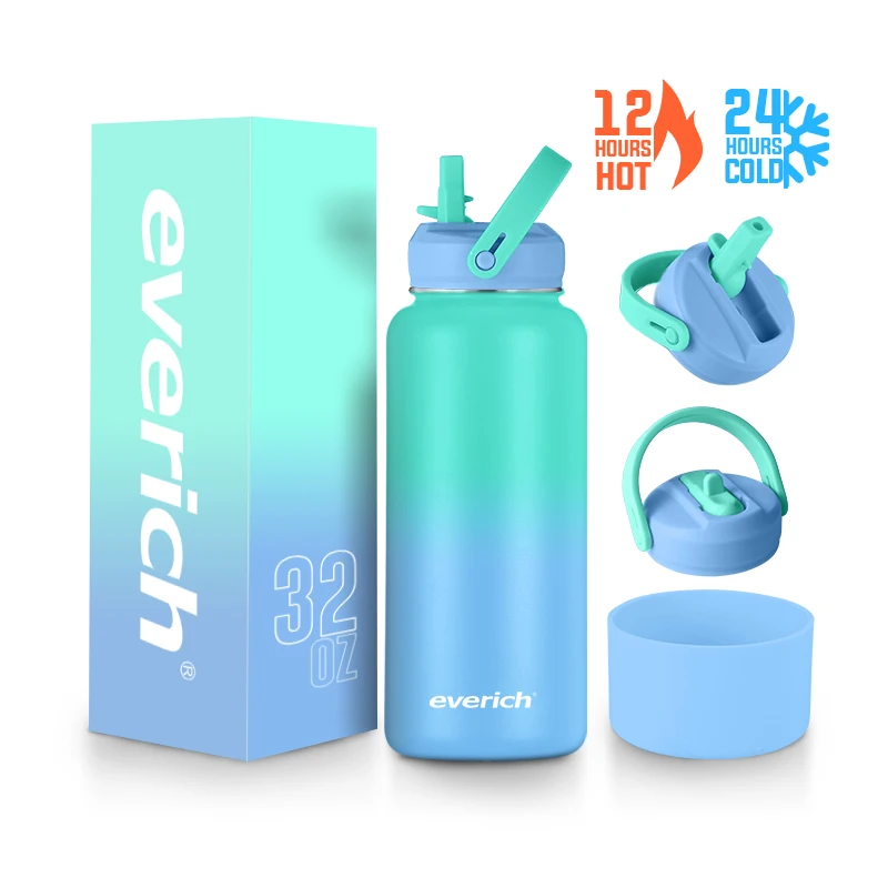 

32oz Leak Proof Vacuum Insulated Stainless Steel Bottle with Straw Lid for Gym Travel Camping BPA FREE color box powder printing