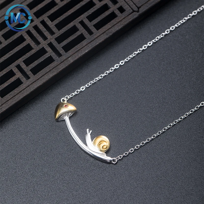 

2021 New 925 Silver Creative Design Snail Mushroom Necklace Women's Temperament Lovely Sweet Jewelry, Gold