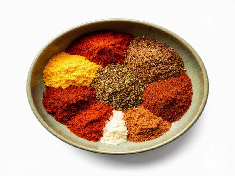 Seven common spices mixed in a bowl for taco seasoning