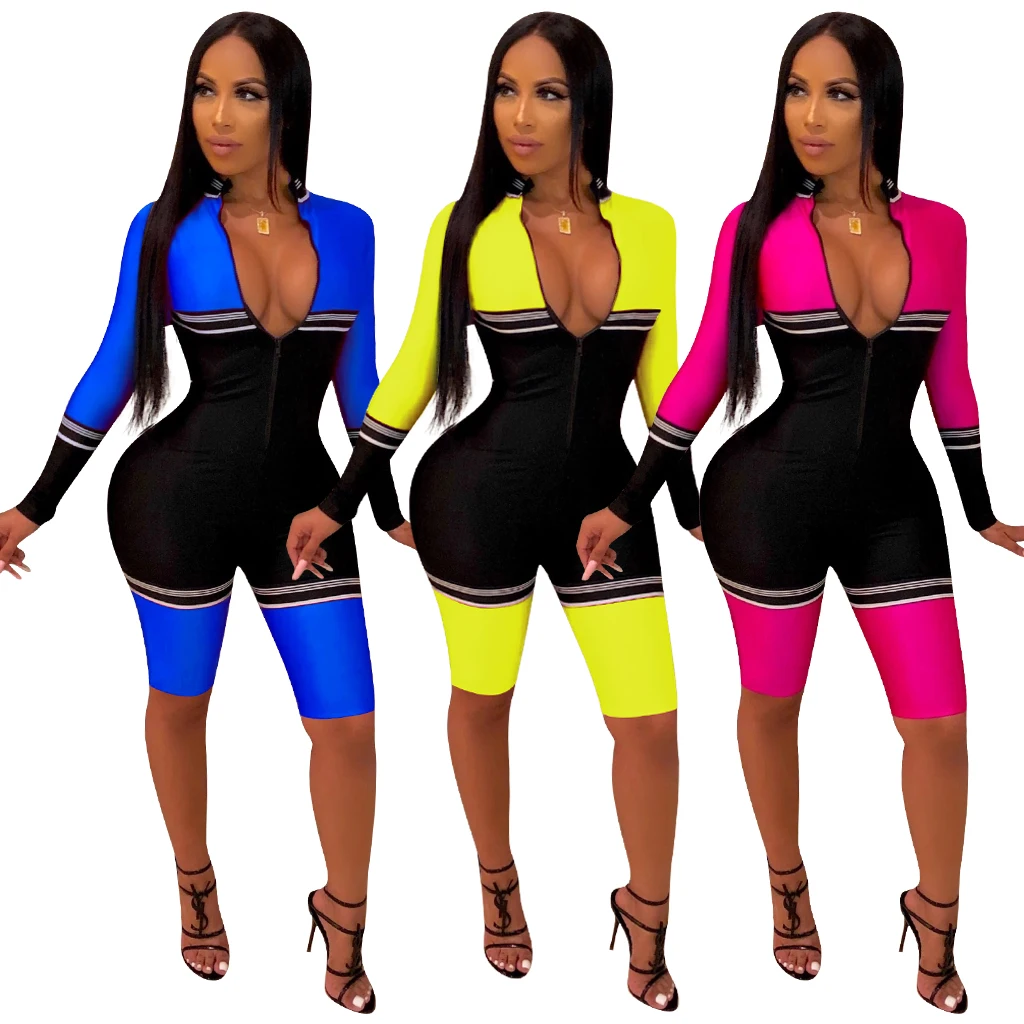 

Ladies Patchwork long sleeve nightclub jumpsuit rompers women FM-3825, As pictures