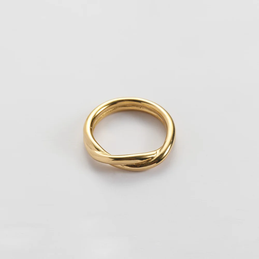 Minimalist Waterproof Statement Stackable Ring Jewelry Stainless Steel 18K Gold Plated Knot Twist Rings for Women YF3633