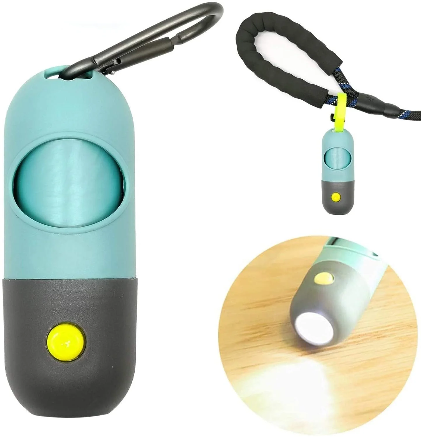 

2021 Amazon Best Seller Pill Shape LED Flashlight Pet Dog Poop Waste Bag Holder Dispenser, Blue/ custom various color