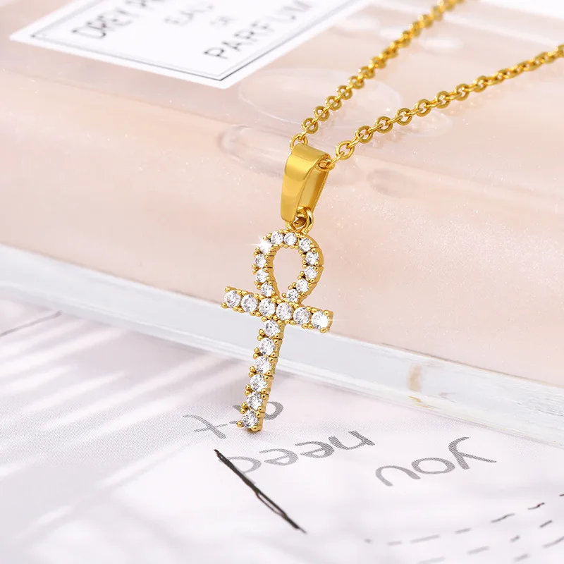 

2021 Fashion Necklace Gold/Silver/Rose Gold Jewelry Diamond Necklace Collar Gold Plated Stainless Steel Cross Pendant Necklace, Picture