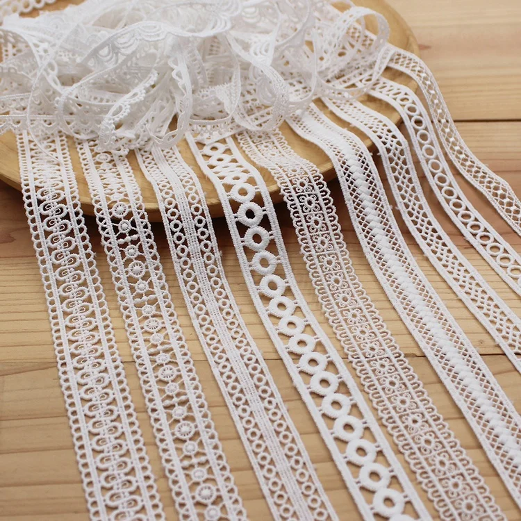

Wholesale polyester material picot edge Water soluble embroidery lace trim, White