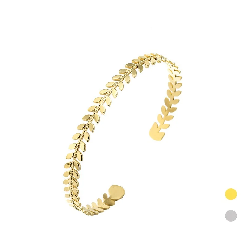 

French Design Gold Plated Olive Branch Bracelet Stainless Steel Bangle Minimalist Female Fashion Accessories, Customized color