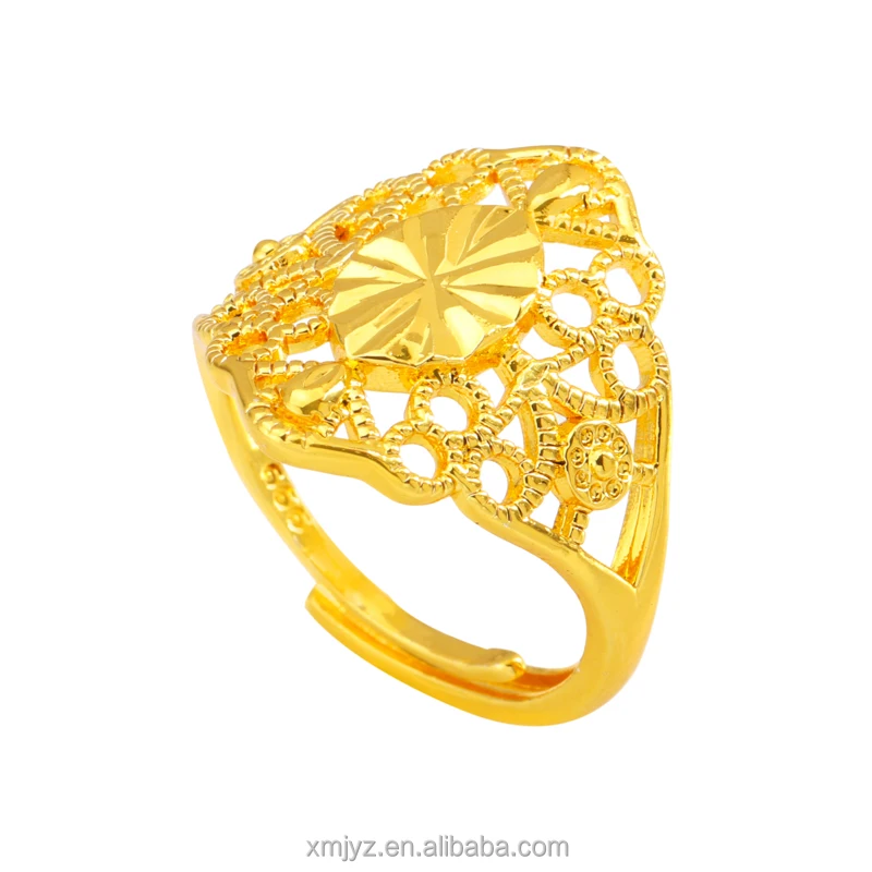 

Foreign Trade Cross-Border Goods Source Hollow Flower Prismatic Shiny Ring Brass Gold-Plated Open Ring Female