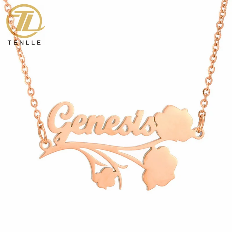 

Personalized Stainless Steel Rose Flower Custom Name Letter Necklace DIY Name Letter Necklace Clavicle chain