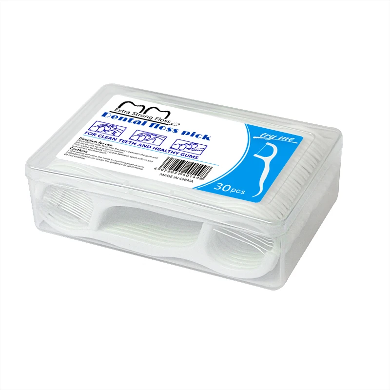 

Bulk OEM 30 Picks Per Box Easy Glide Eco Natural Dental Floss Pick Plastic In Custom Box Container