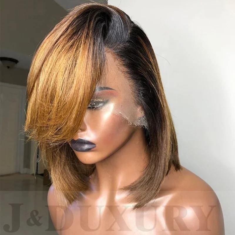 cheap full lace human hair lace front wig ombre #27 honey blonde short bob hair wigs human hair lace front wigs