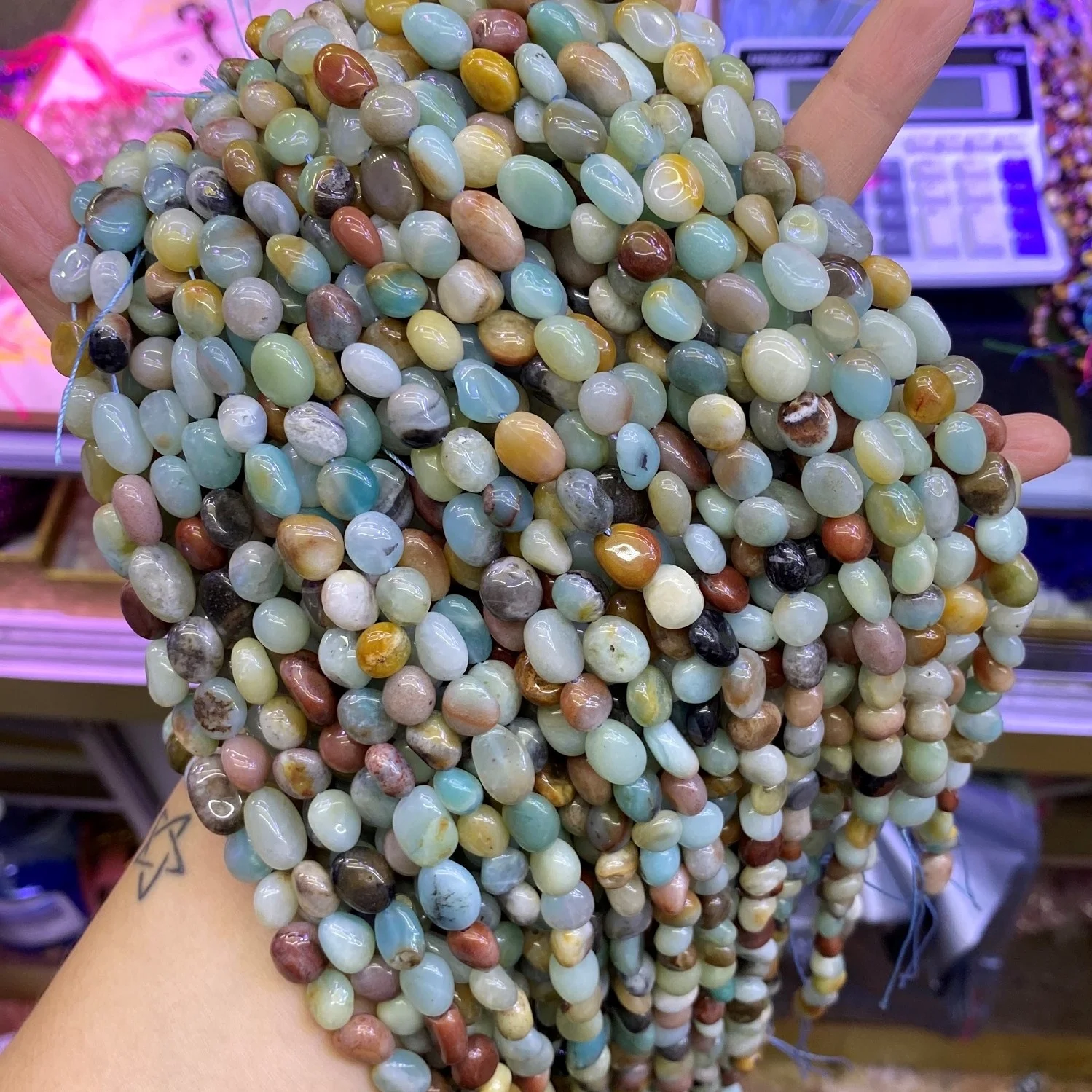 

Natural 8-10mm Multicolor Amazonite Irregular Shape Beads Gravel Pebble Gemstone Beads Healing Energy for Jewelry Making 15"