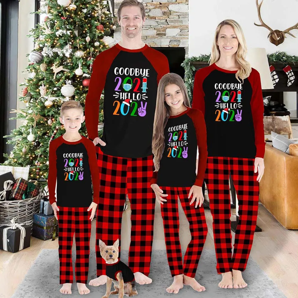 

Winter Letter Printing Cotton Pajamas For Women Long Sleeve And Long Pants Nightwear Christmas Family Matching Christmas Pajama, Picture color