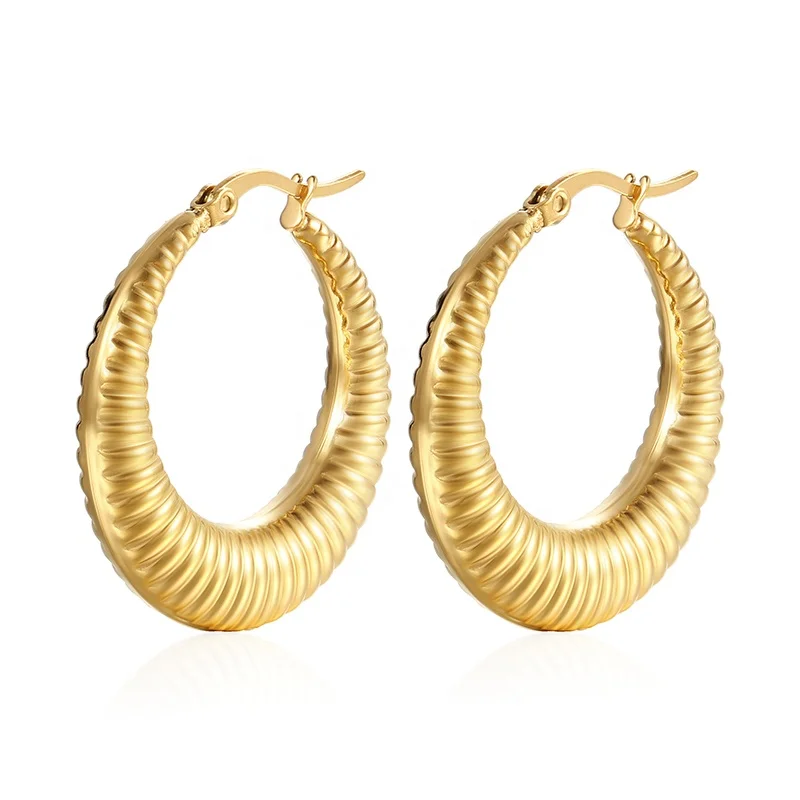 

Hollow Hoop Earrings 18K Gold Plated Stainless Steel Chunky Thick Gold Croissant Big Exaggerate Hoop Earrings for Women