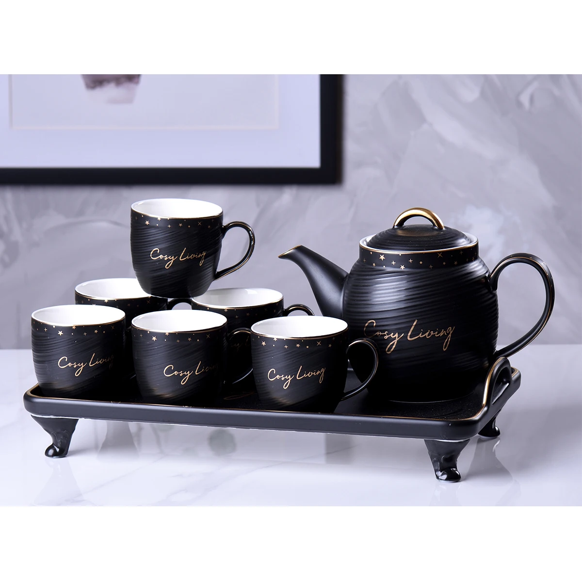 Nordic Minimalist Style Afternoon Tea Cup Sets 8 Pcs Ceramic Coffee Tea