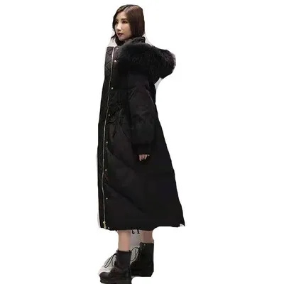 

Autumn/winter long white eiderdown down coat for women 2021 new red spliced plus-size women's hooded thick coat