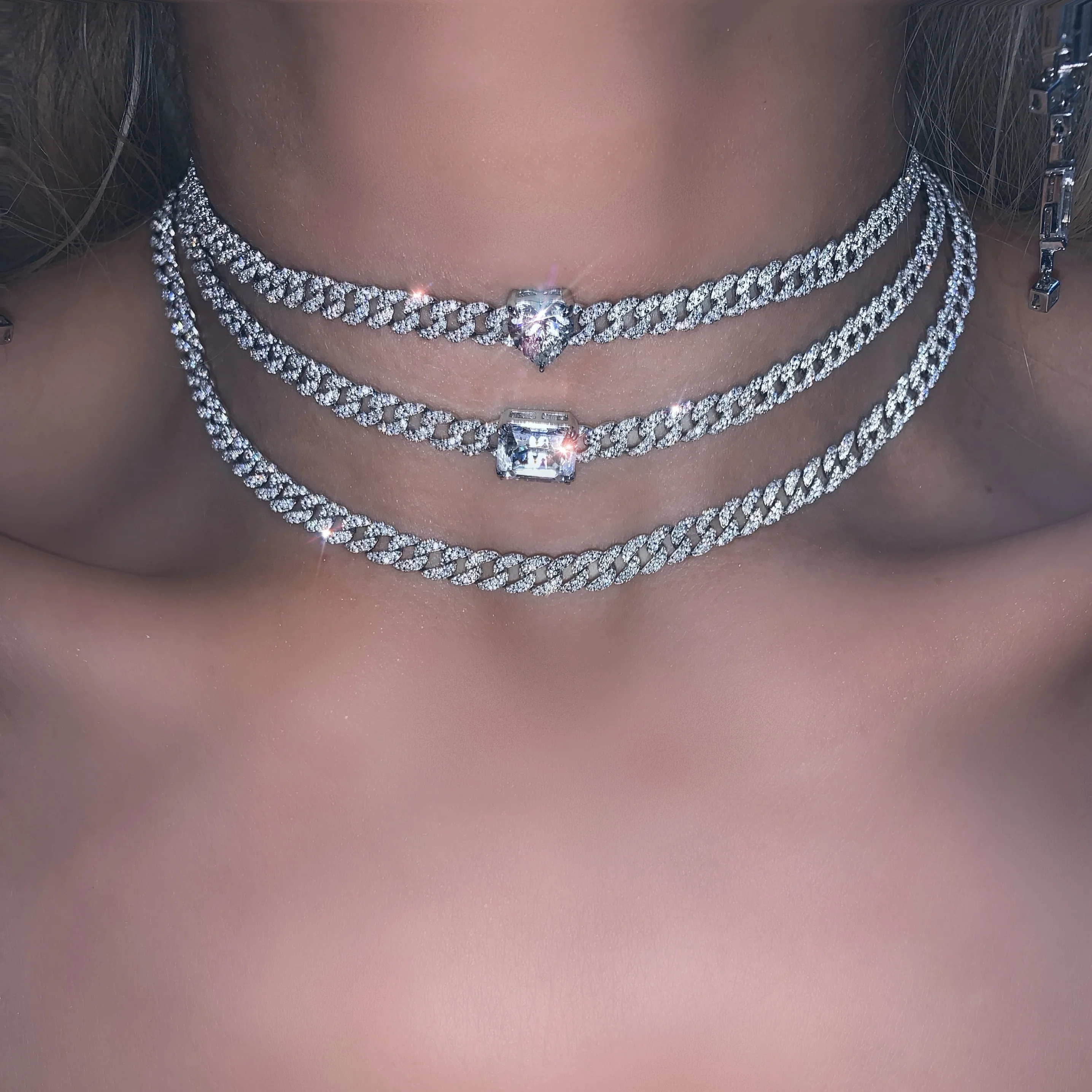 

small miami cuban link chain choker iced out hip hop bling valentines gift for girlfriend Heart necklace, Rose gold