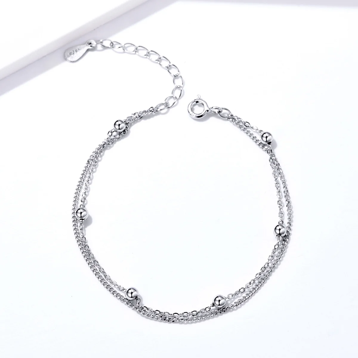 

Round Beads Double Layers Link Chain 925 Sterling Silver Bracelets